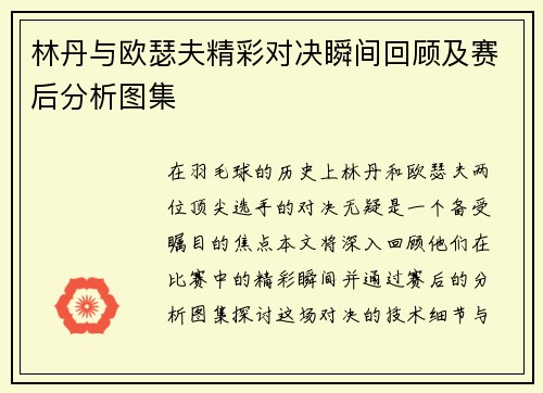 林丹与欧瑟夫精彩对决瞬间回顾及赛后分析图集