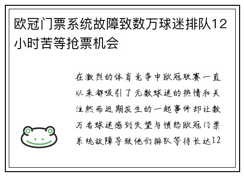 欧冠门票系统故障致数万球迷排队12小时苦等抢票机会