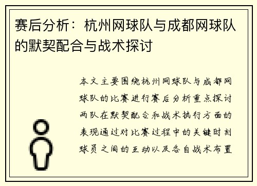 赛后分析：杭州网球队与成都网球队的默契配合与战术探讨
