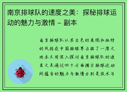 南京排球队的速度之美：探秘排球运动的魅力与激情 - 副本